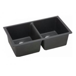 Aqu Black Granite Stone Kitchen Sink Under Mount Double Bowl